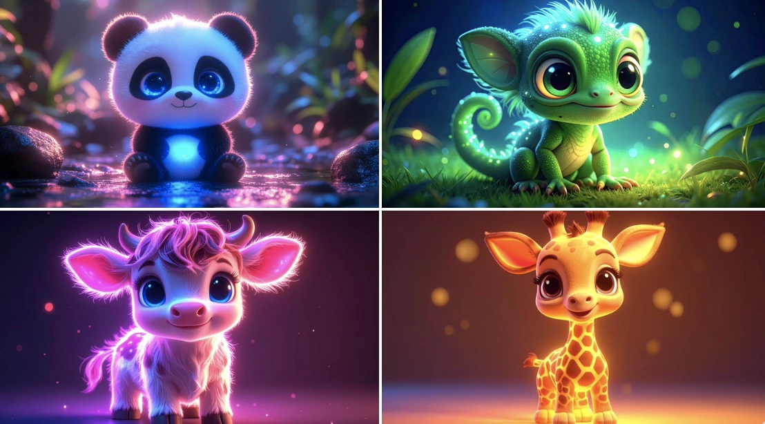 Cute Animals Glowing with Neon Lights